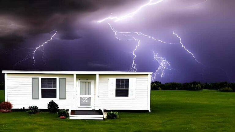 mobile home with a dark storm in the background