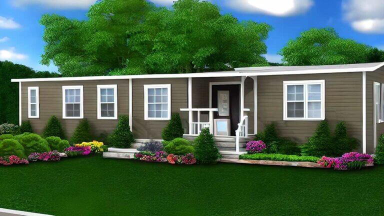 mobile home with beautiful landscaping all around